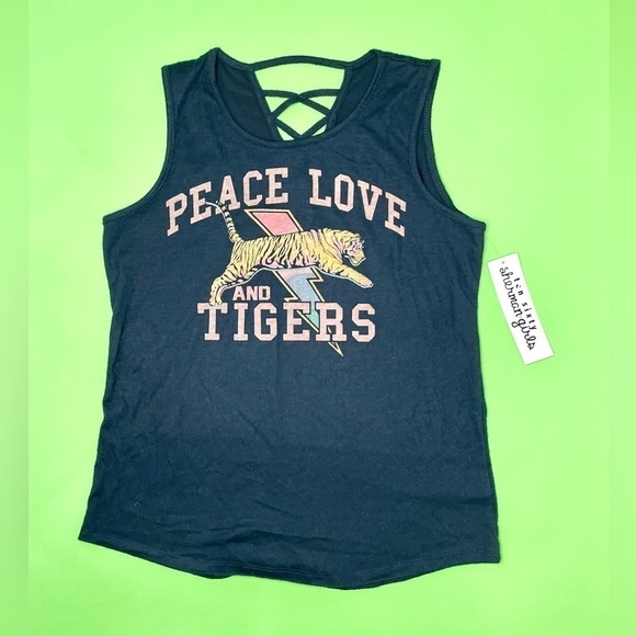 Ten Sixty Sherman Girls 'Peace, Love and Tigers' Black Short Sleeve Top XL - Picture 2 of 5
